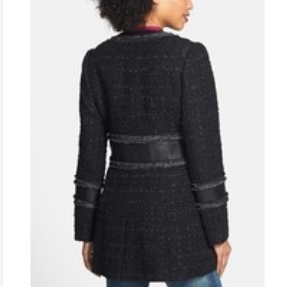 LAUNDRY by Shelli Segal Career City Faux Leather Metallic Tweed/Boucle Coat SZ M - Picture 2 of 16